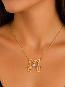 ✨️ Colar Filhos Pingente Zircônia Banhado a Ouro 18K