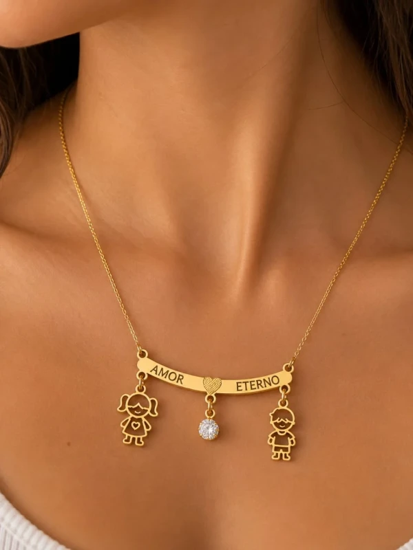 ✨️ Colar Filhos Pingente Zircônia Banhado a Ouro 18K
