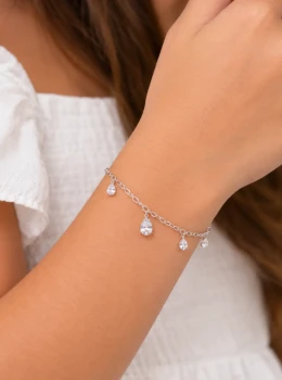 ✨️ Pulseira Pingente Gota e Zircônias Banhado a Prata 925