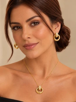✨️ Conjunto Colar e Brincos Argolas em Zircônias Banhado a Ouro 18K ou Prata 925