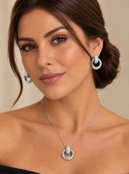 ✨️ Conjunto Colar e Brincos Argolas em Zircônias Banhado a Ouro 18K ou Prata 925