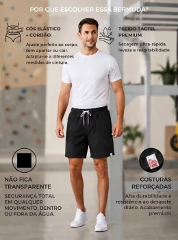 Bermuda Tactel COR PRETA Masculina