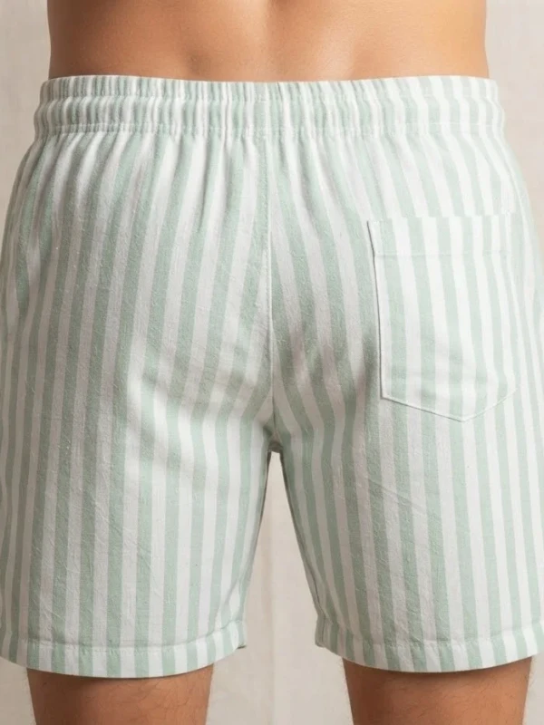 Bermuda Masculina Linho Fio Tinto LISTRA VERDE MENTA E BRANCO