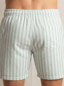 Bermuda Masculina Linho Fio Tinto LISTRA VERDE MENTA E BRANCO