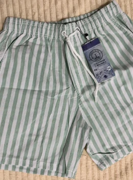Bermuda Masculina Linho Fio Tinto LISTRA VERDE MENTA E BRANCO