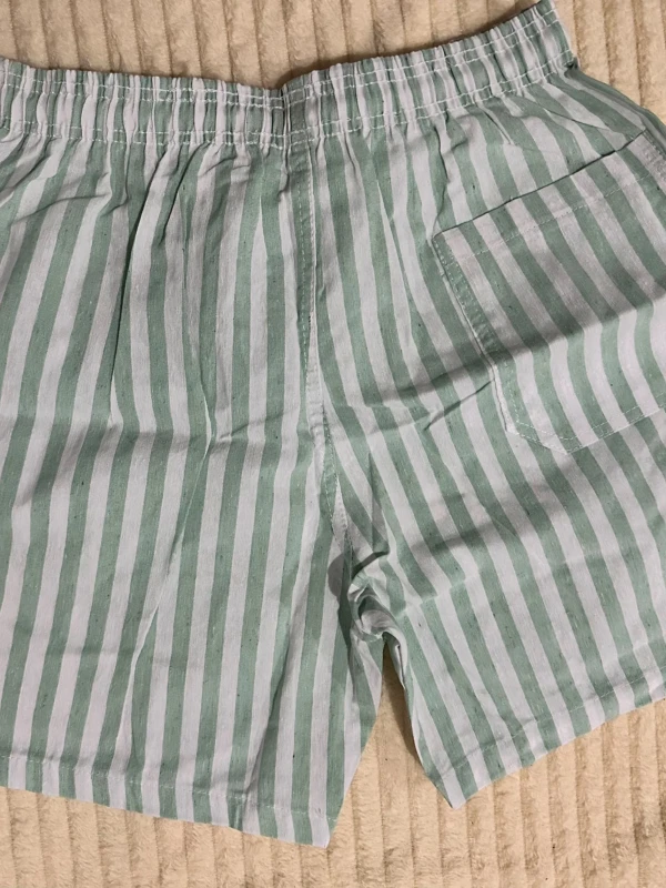 Bermuda Masculina Linho Fio Tinto LISTRA VERDE MENTA E BRANCO