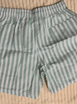 Bermuda Masculina Linho Fio Tinto LISTRA VERDE MENTA E BRANCO
