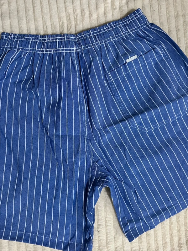 Bermuda Masculina Linho Fio Tinto LISTRA AZUL E BRANCO