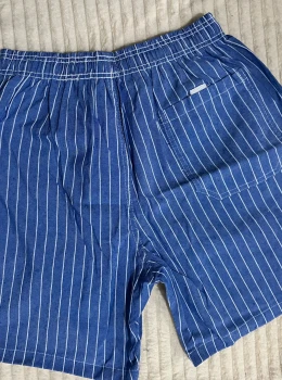 Bermuda Masculina Linho Fio Tinto LISTRA AZUL E BRANCO
