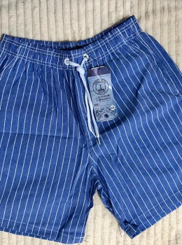Bermuda Masculina Linho Fio Tinto LISTRA AZUL E BRANCO