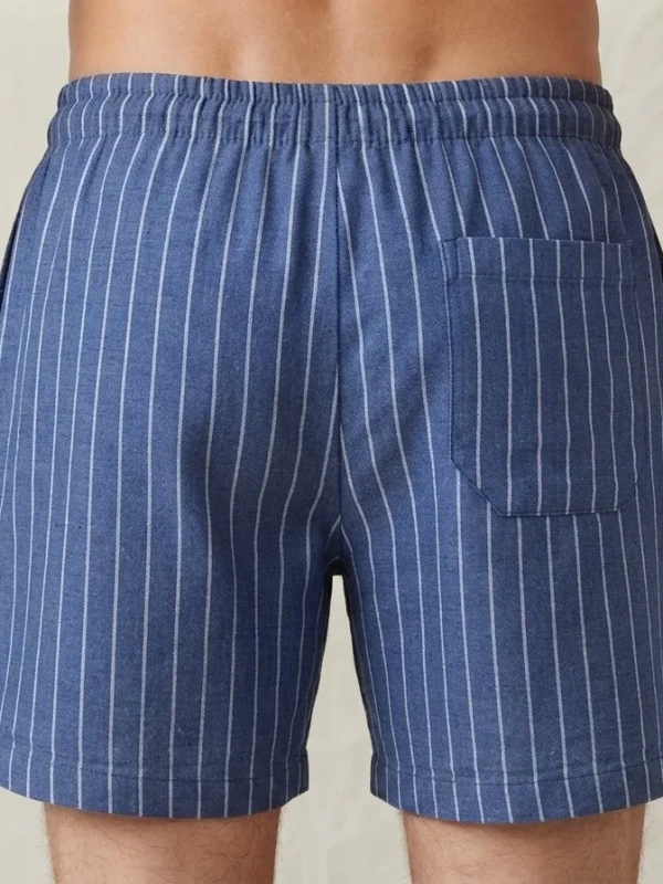 Bermuda Masculina Linho Fio Tinto LISTRA AZUL E BRANCO