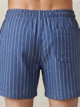 Bermuda Masculina Linho Fio Tinto LISTRA AZUL E BRANCO