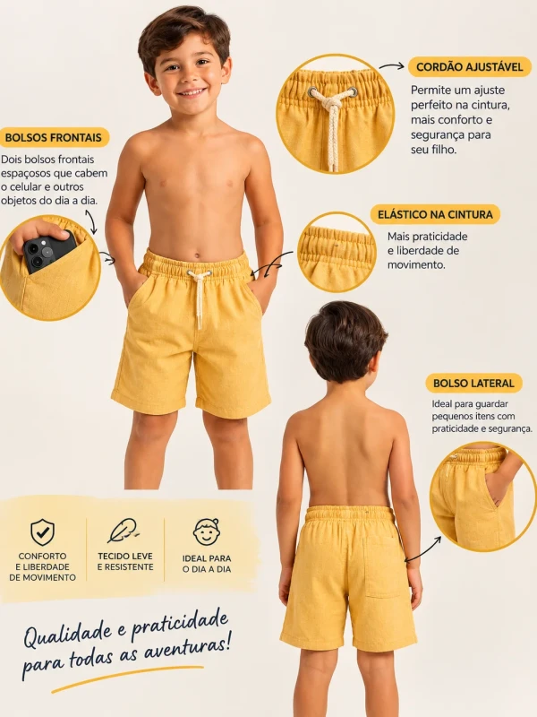 Bermuda INFANTIL/JUVENIL Masculina Linho Fio Tinto AMARELA