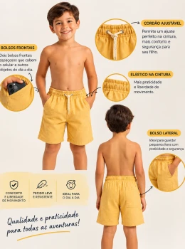 Bermuda INFANTIL/JUVENIL Masculina Linho Fio Tinto AMARELA