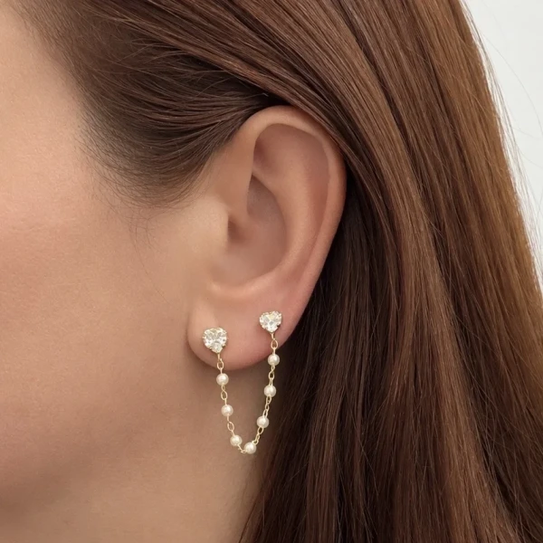 Brinco Ear Line Pérola Elegante Feminino