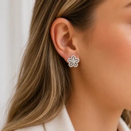 Brinco Flor Ródio Delicado Feminino
