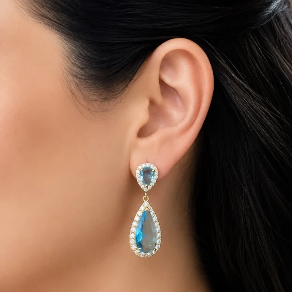 Brinco Aquamarine Pedra Natural Elegante