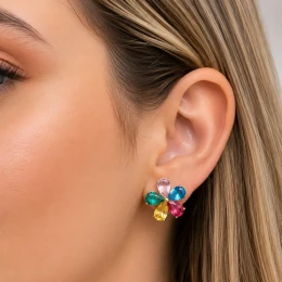 Brinco Flor Colorido Delicado Feminino