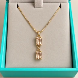 Colar 2 zirconias quadrado