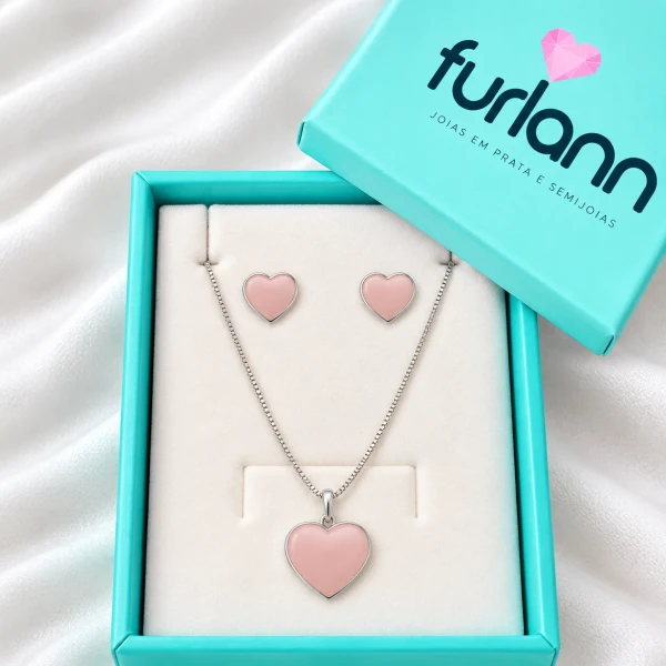 Conjunto coração prata 925