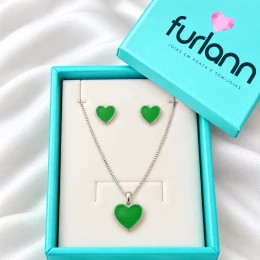 Conjunto coração prata 925