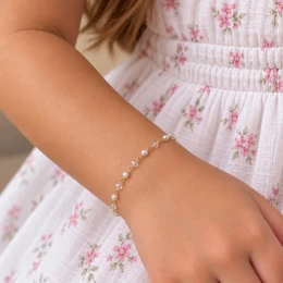 Pulseira pérola e cristais infantil