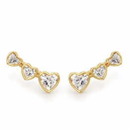 Brinco ear cuff 3 corações semijoia
