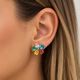 Brinco flor cores semijoia