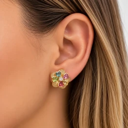 Brinco flor cores semijoia