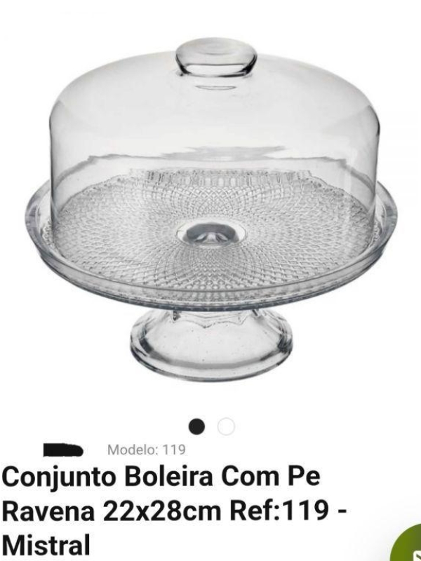 Boleira Ravena com Base e Cúpula Transparente
