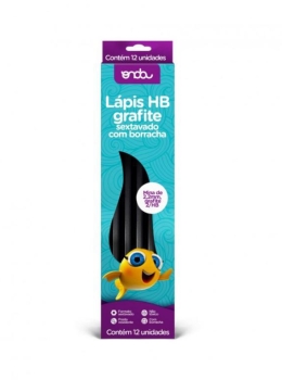 LÁPIS HB GRAFITE SEXTAVADO C/ BORRACHA 12X1