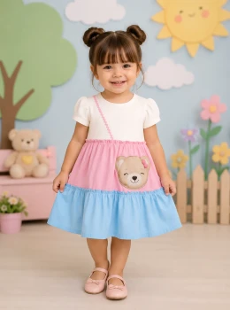 Vestido Infantil Ursinha Colorida – Cinti