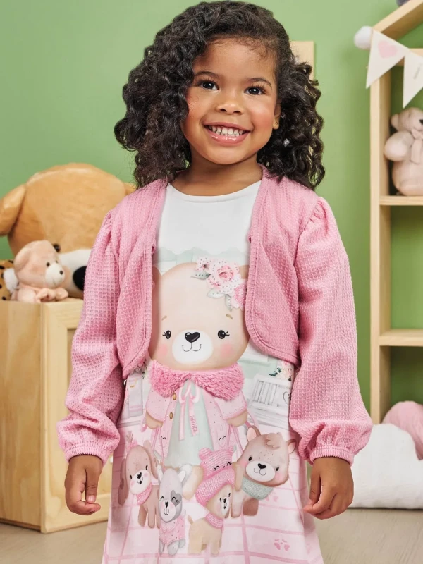 Conjunto Infantil Vestido Estampado e Casaquinho – Infanti