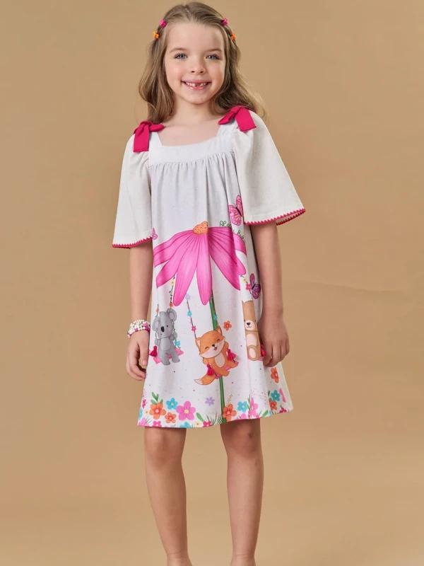 Vestido Infantil Estampado Floral com Laços – Kukie