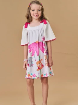 Vestido Infantil Estampado Floral com Laços – Kukie