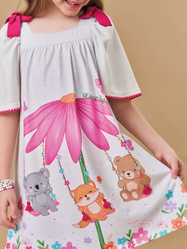Vestido Infantil Estampado Floral com Laços – Kukie