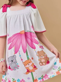 Vestido Infantil Estampado Floral com Laços – Kukie