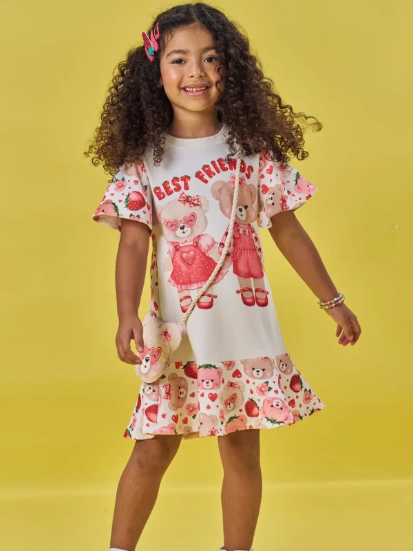 Vestido Off - white com bolsinha - Infanti 