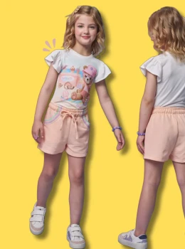 Conjunto de blusa em meia e shorts em moletom com estampa de pelucia - infanti   95412