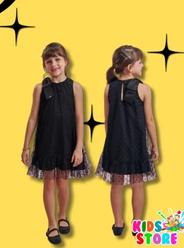 Vestido em tule preto levemente bordado com estrelas   96564