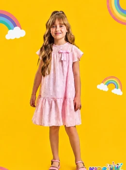 Vestido infantil, tecido chifon bordado em flores rosa 96558