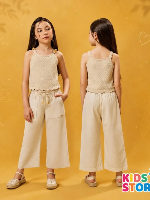 Calça mariner pantalona, em linho deluxe com cordão decorativo na cintura 95411