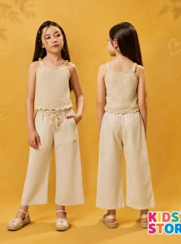 Calça mariner pantalona, em linho deluxe com cordão decorativo na cintura 95411