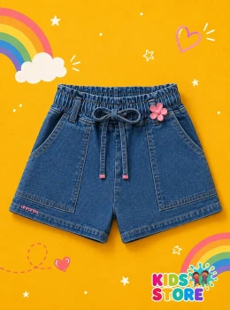 Shorts jeans, com elastico na cintura e cordão de ajuste,acompanha presilha de cabelo infanti 95317