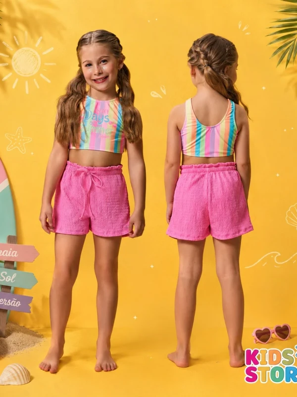 Trio de biquini em malha UV dry com proteção 50+com shorts em malha  infanti 96216
