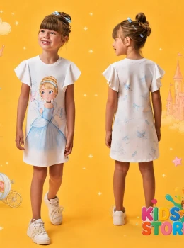 Vestido em molecotton estampa de princesas kukie 96833