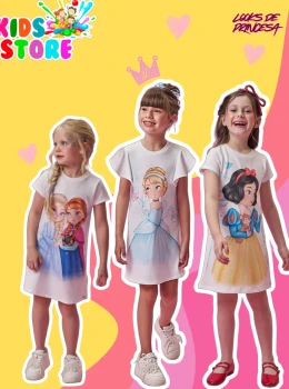 Vestido em molecotton estampa de princesas kukie 96833