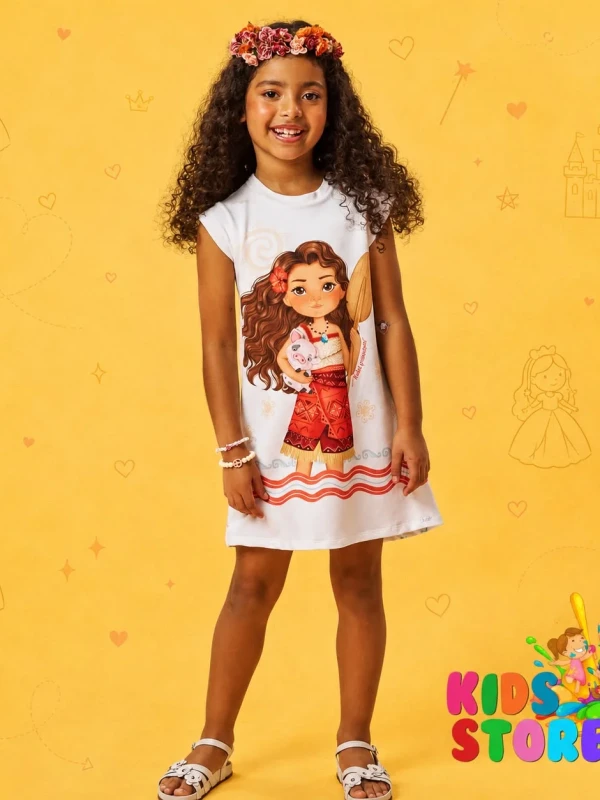 Vestido em molecotton estampa de princesas kukie 96833