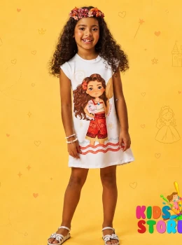 Vestido em molecotton estampa de princesas kukie 96833