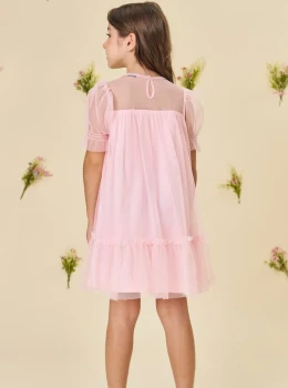 Vestido Infantil Rosa Tule Delicado – Infanti